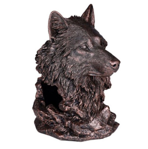 Wolf Head Wine Bottle Holder Sculpture Bust Sculptural Statue Wolves